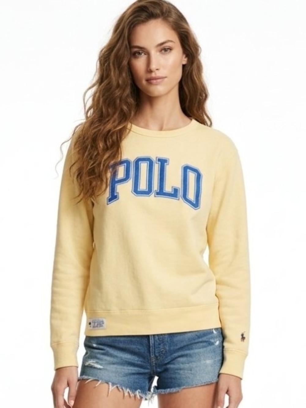 Vintage Polo By Ralph Lauren Embroidered Logo Crewneck Sweatshirt In Pale Yellow